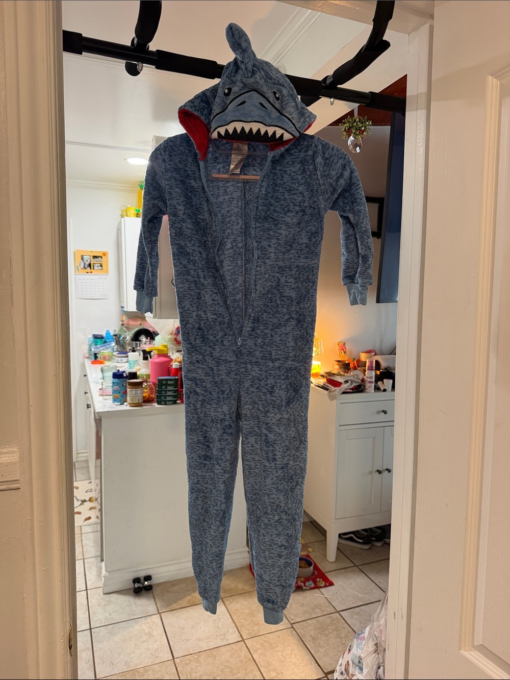 Shark Hooded Kids One-Piece Bodysuit - Plush Heather Blue